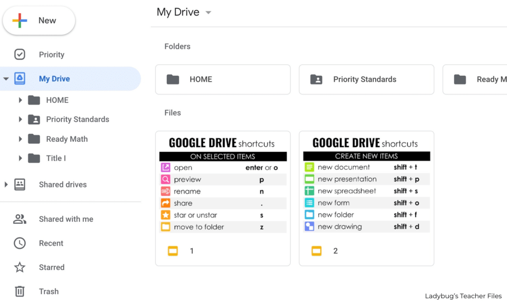 google drive shortcut menus