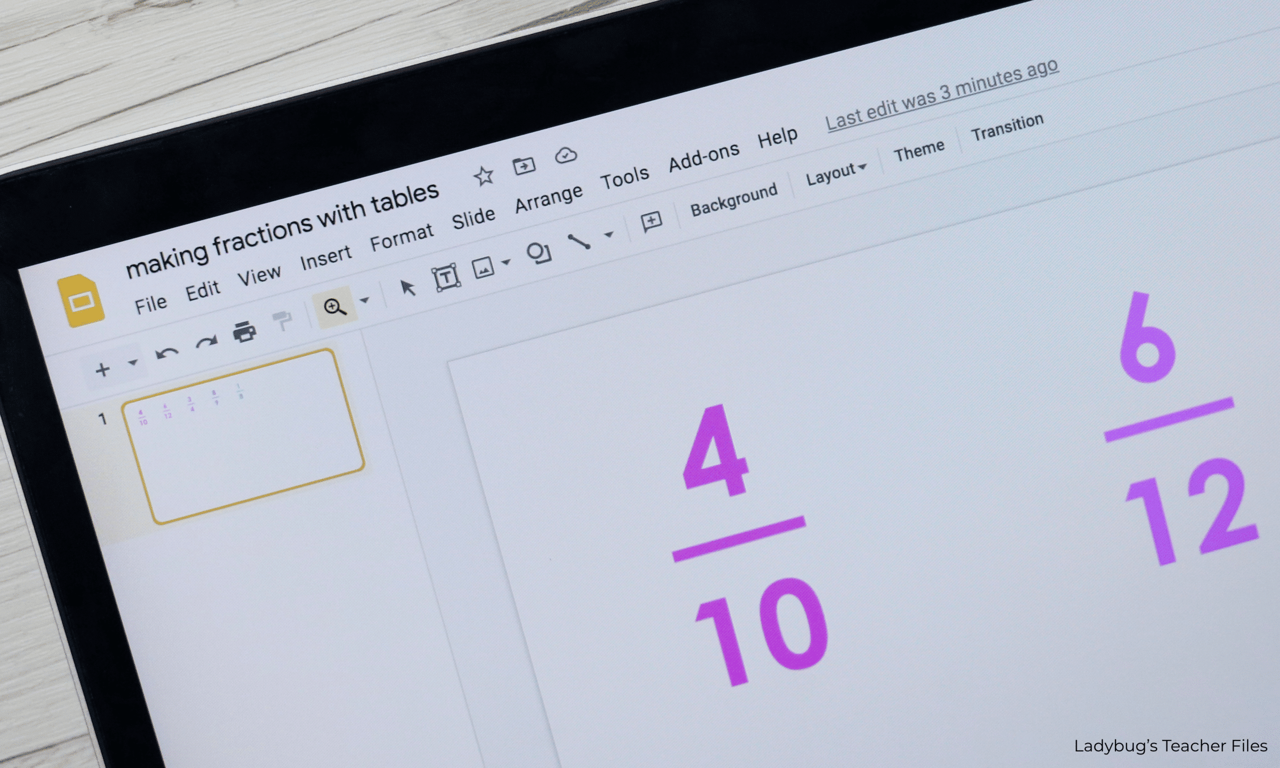 making fractions with tables in google slides