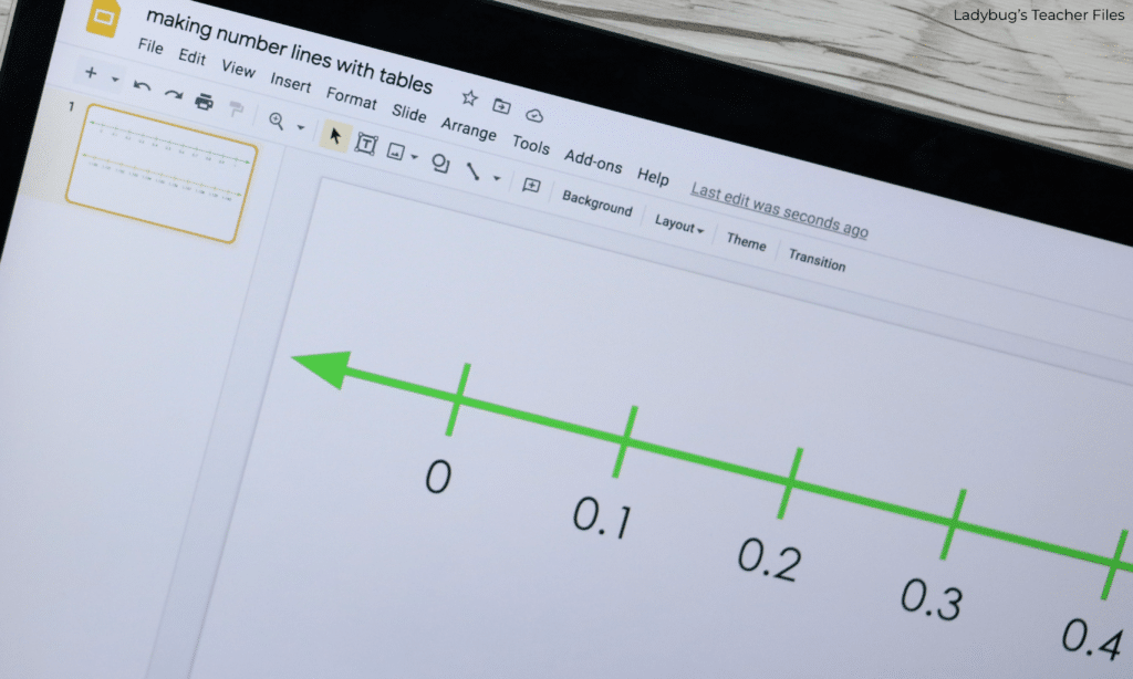 making number lines with tables in google slides