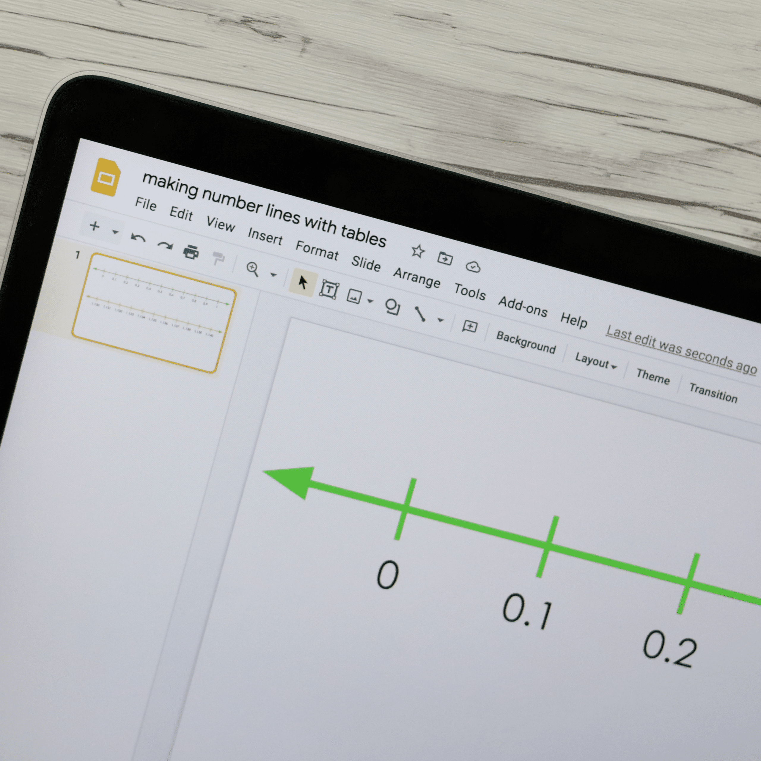 making number lines with tables in google slides