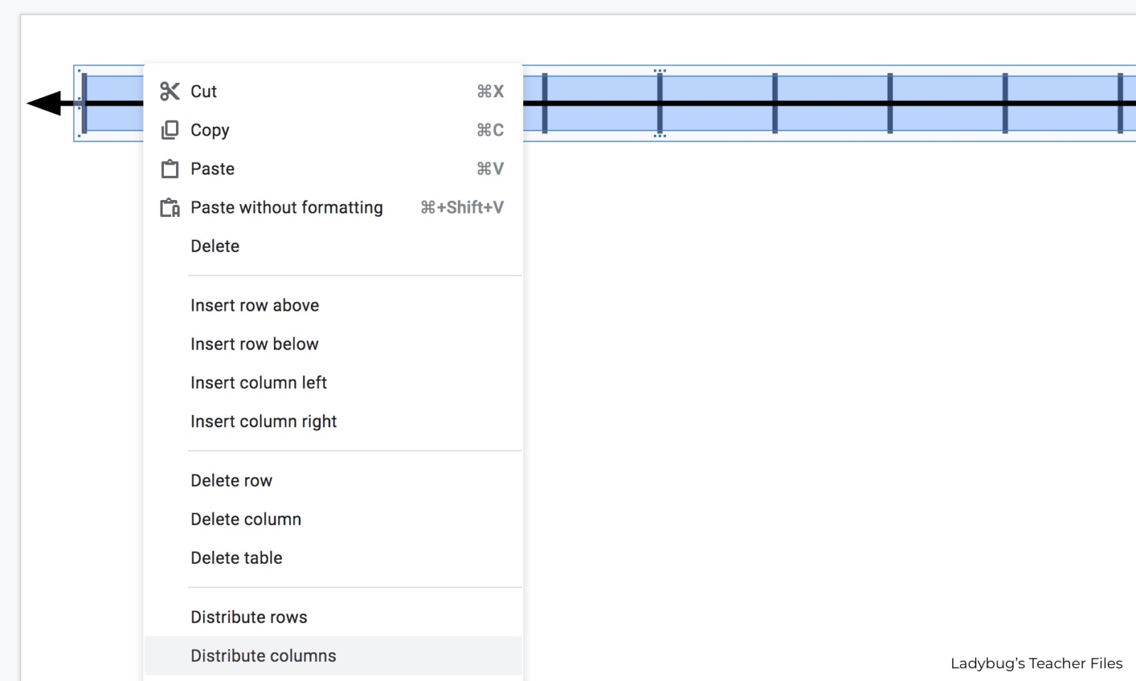 select the table and distribute the columns