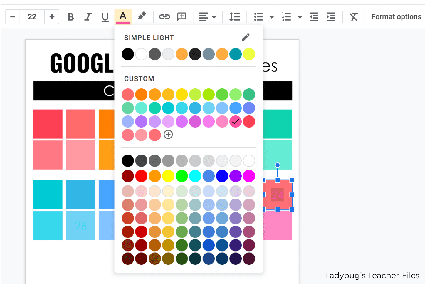 select the same custom color for the text
