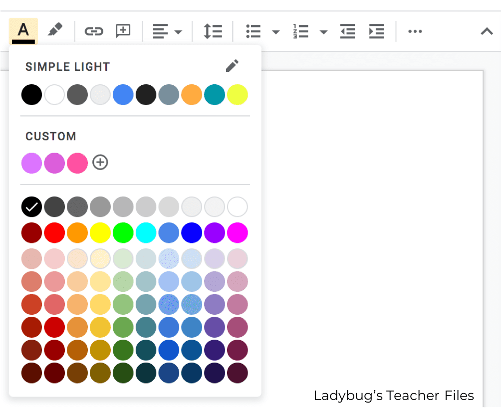 the colors will be in the shapes and text menu